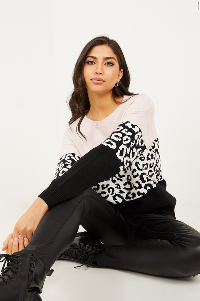 Black Leopard Print Knitted Jumper